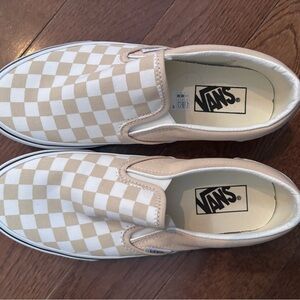 Vans Checkered Slip-On Shoes - Tan and White